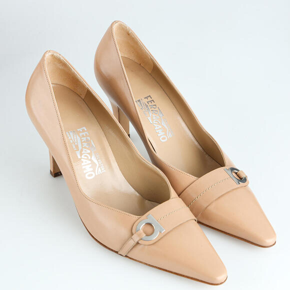 Salvatore Ferragamo Larissa Heels Pumps Vintage Women's Shoes Tan Beige Size 6.5 - Picture 2 of 11